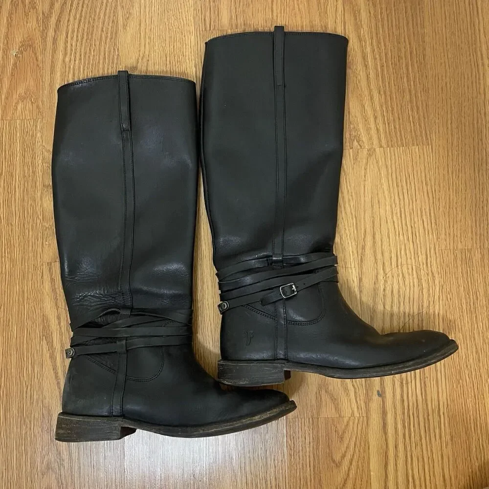FRYE Leather Black Knee high Riding Western country boots US 7 -77754 4003